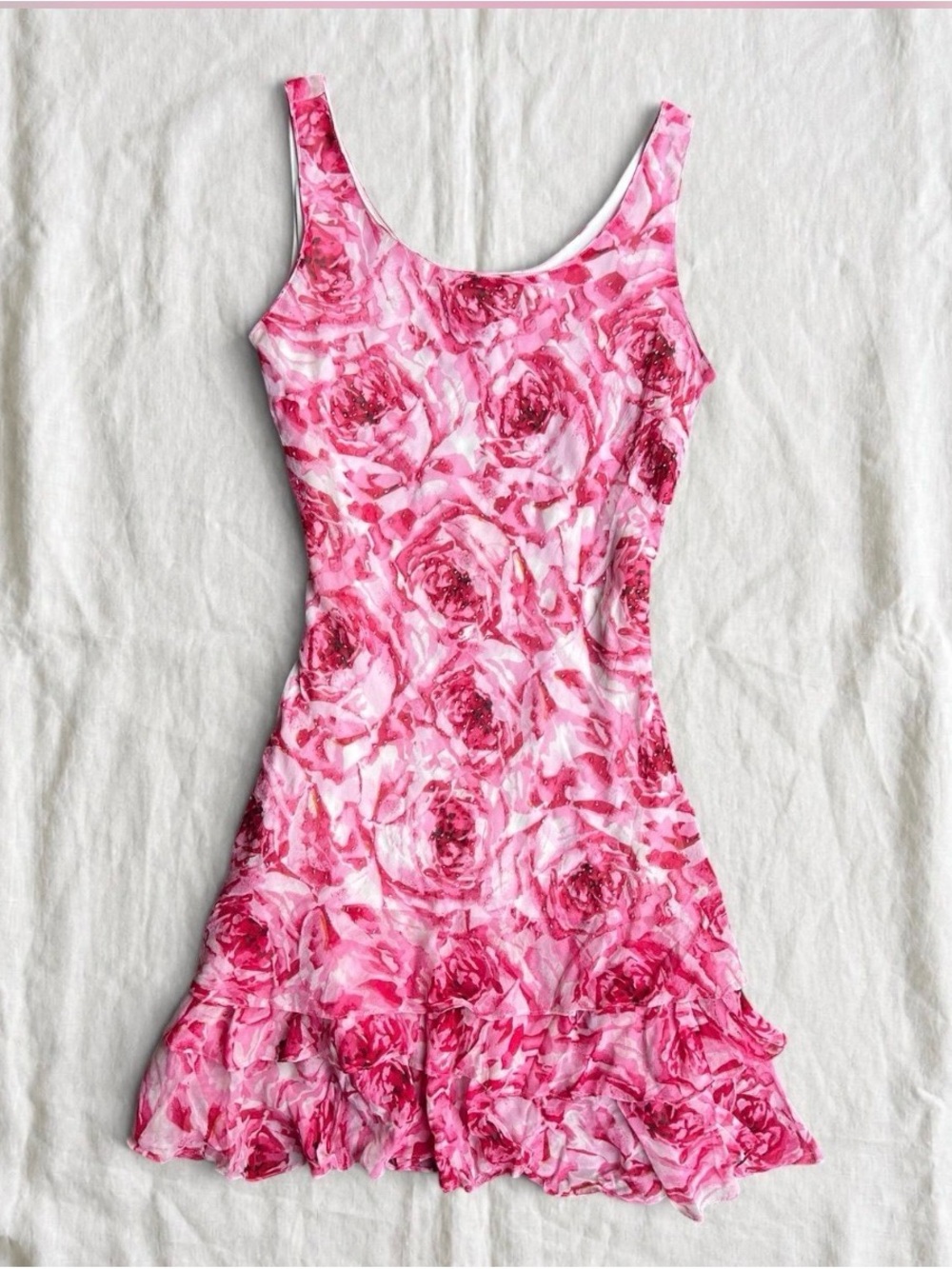 Fairy Pink Rose-Print Midi Dress with Scoop Neck